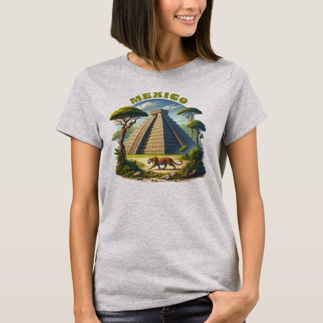Maya Pyramide und Jaguar Mexiko T-Shirt (Vorderseite)
