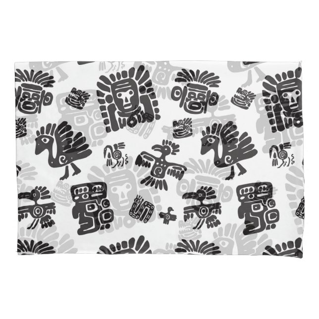 Maya Schwarz-weißes ethnisches Muster Kissenbezug (Vorderseite)