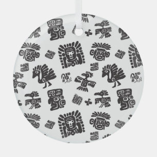 Maya Schwarz-weißes ethnisches Muster Ornament Aus Glas