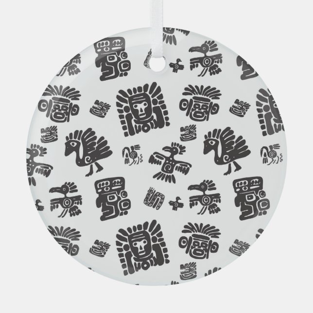 Maya Schwarz-weißes ethnisches Muster Ornament Aus Glas (Vorderseite)