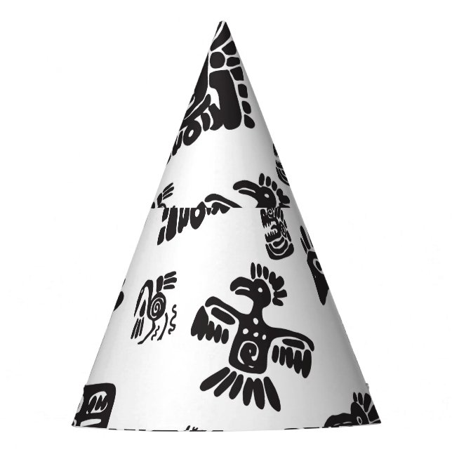 Maya Schwarz-weißes ethnisches Muster Partyhütchen (Vorderseite)