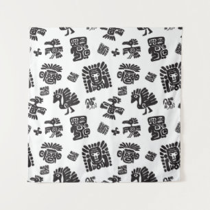 Maya Schwarz-weißes ethnisches Muster Wandteppich