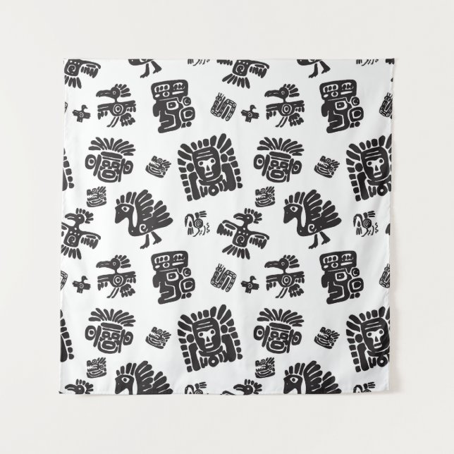 Maya Schwarz-weißes ethnisches Muster Wandteppich (Vorderseite)