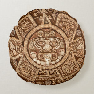 Maya-Stammes-Heide: Ornamente Textur Rundes Kissen