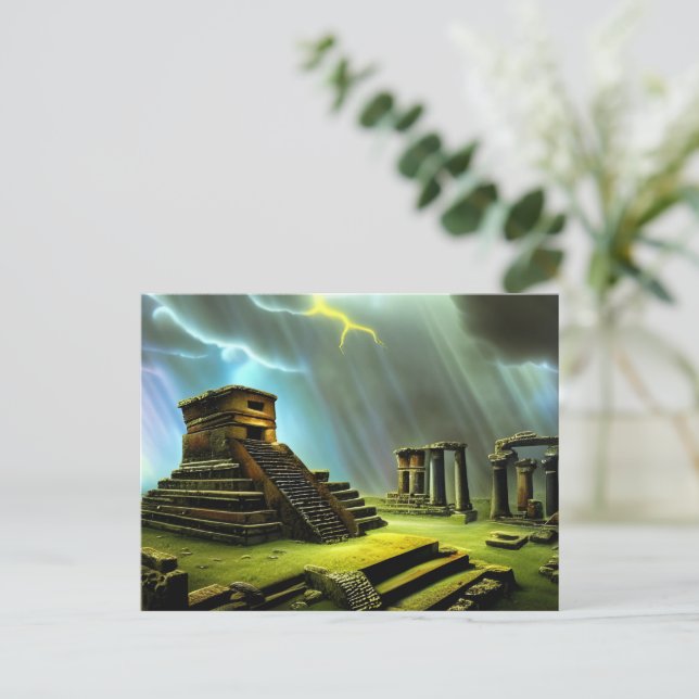 Maya Temple Ruins Fantasy Art Postkarte (Stehend Vorderseite)