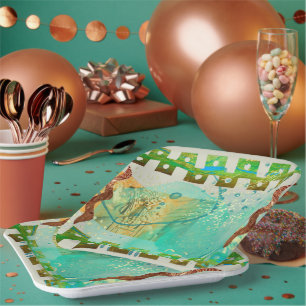 Maya Turquoise & Gold Mexican Boho Pappteller