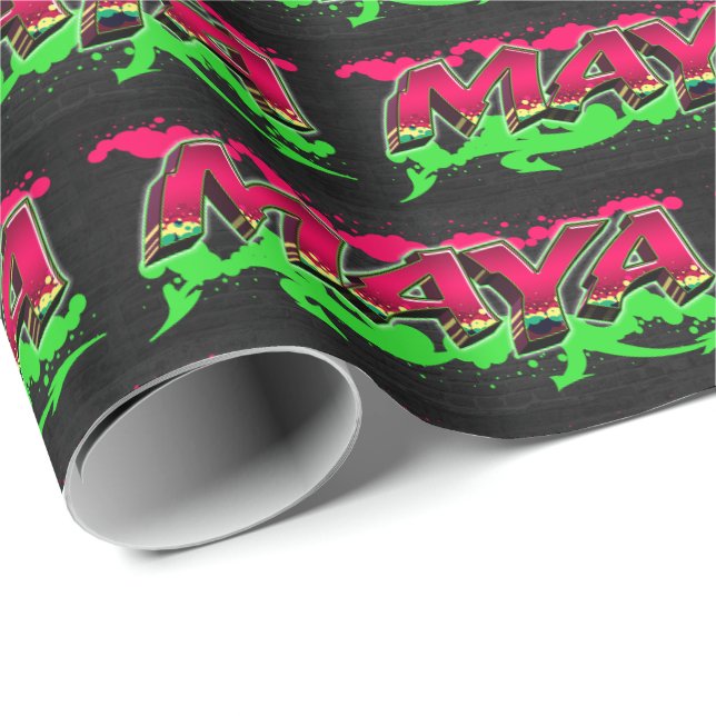 Maya Vorname Name Graffiti red green Geschenkpapier (Rolleneckpunkt)