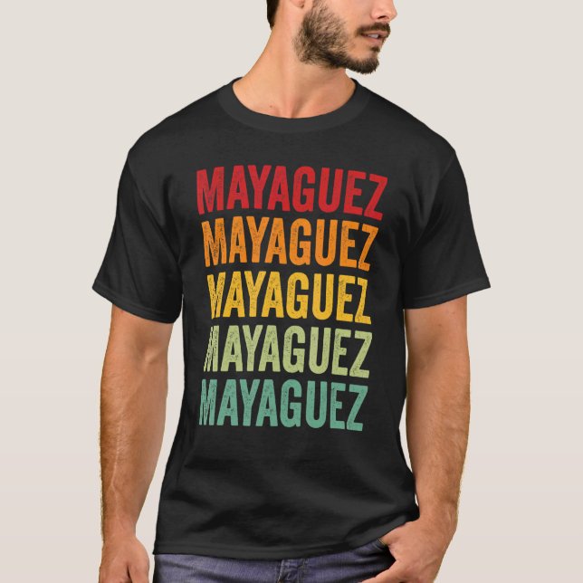 Mayaguez Landkreis Puerto Rico Rainbow Textentwurf T-Shirt (Vorderseite)