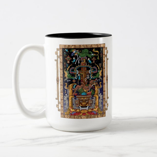 Mayan Astronaut King Pakal Zweifarbige Tasse (Links)