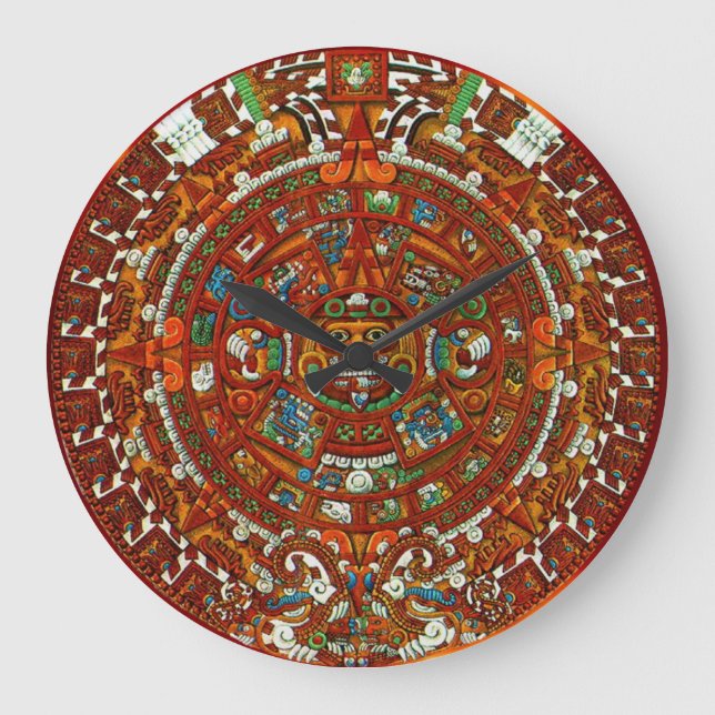 Mayan Aztec Calendar Round Wall Clock Große Wanduhr (Vorderseite)