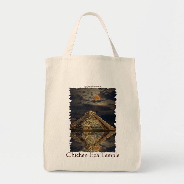 Mayan Chichen Itza Temple & Moon Tote Bag Tragetasche (Vorne)