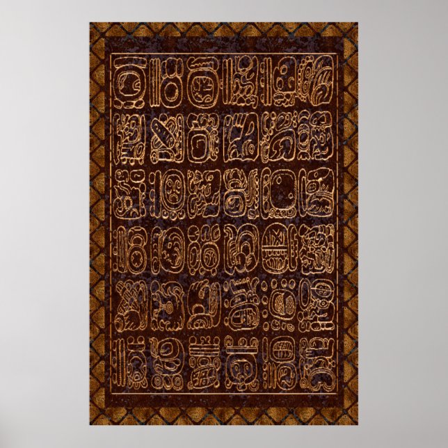 Mayan Hieroglyphics Panel Fantastische Bergwelten Poster (Vorne)