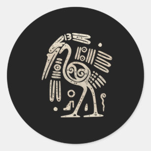Mayan Indian Heron Crane Ancient Tribal Abstrakt B Runder Aufkleber