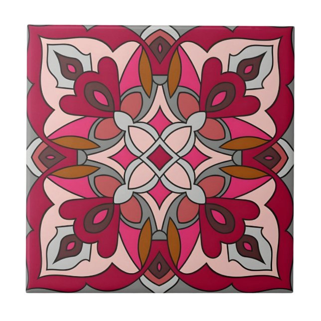 mayan Rose rote Textilien Fliese (Vorderseite)