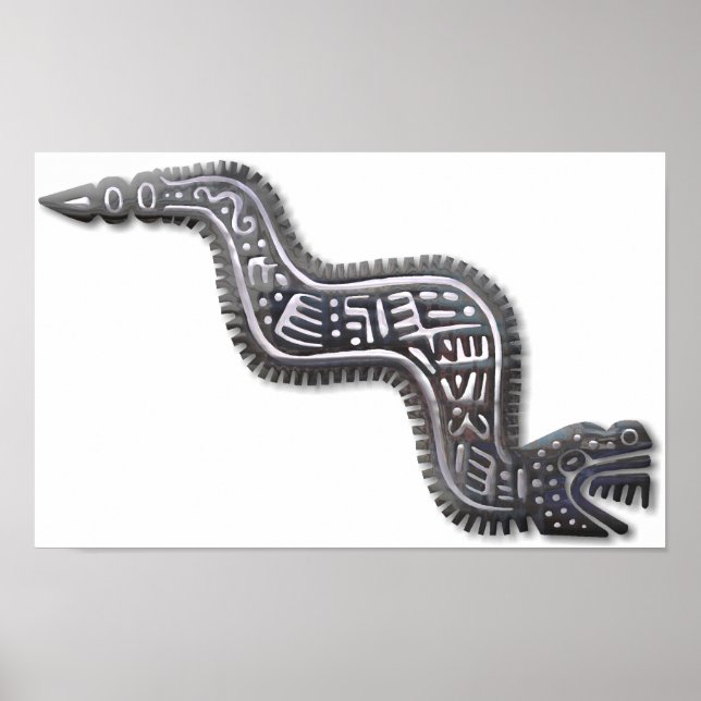 Mayan Serpent - Schwarz und Silber Poster (Vorne)