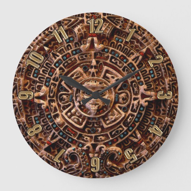 Mayan Sun Calendar Aztec Mexican History Clock Große Wanduhr (Vorderseite)