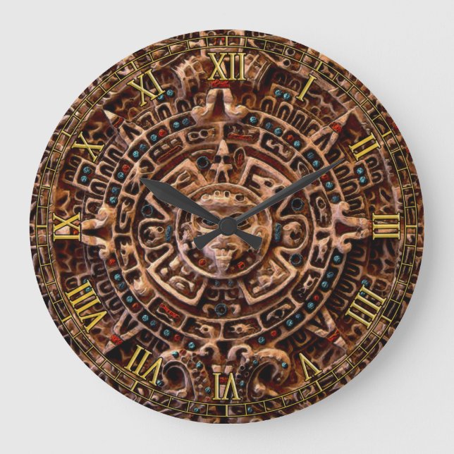 Mayan Sun Calendar Aztec Mexico History Clock Große Wanduhr (Vorderseite)