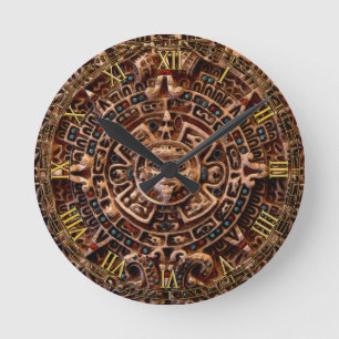 Mayan Sun Calendar Aztec Mexico History Clock Runde Wanduhr