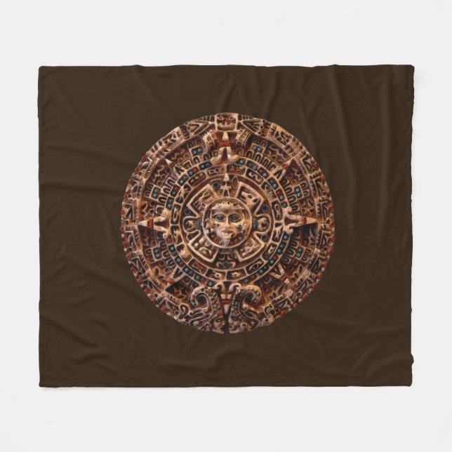 Mayan Sun Calendar Fleecedecke (Vorderseite (Horizontal))