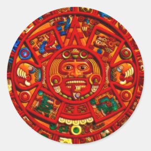MAYAN Sun Calendar of Mexico (Rote Version) Runder Aufkleber