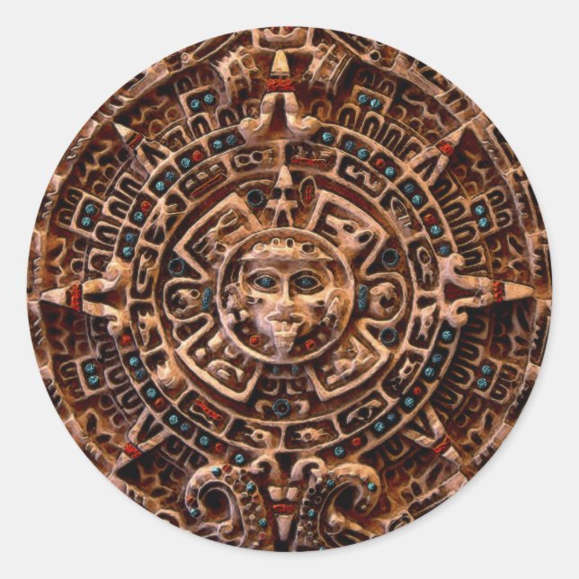 MAYAN Sun-Kalender in Mexiko Runder Aufkleber (Vorderseite)