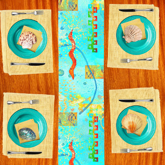 Mayan Turquoise & Golden Misty Sky Table Runner Kurzer Tischläufer