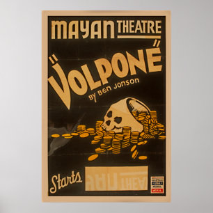 Mayatheater Volpone durch Ben Jonson Vintages WPA Poster