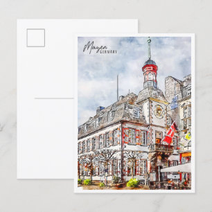 Mayen Deutschland Vintage-Reise Wasserfarbe Postkarte
