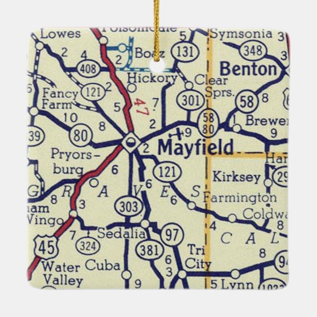 Mayfield KY Vintag Map Keramikornament (Rückseite)