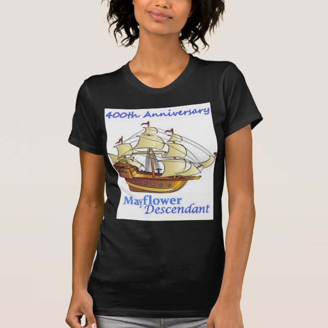 Mayflower Nachkomme-Segelschiff-Jahrestag T-Shirt (Vorderseite)
