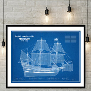 Mayflower - Schiffs-Blueprint-Pläne ABD Fotodruck