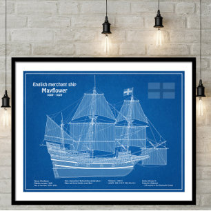 Mayflower - Schiffs-Blueprint-Pläne ABD Poster