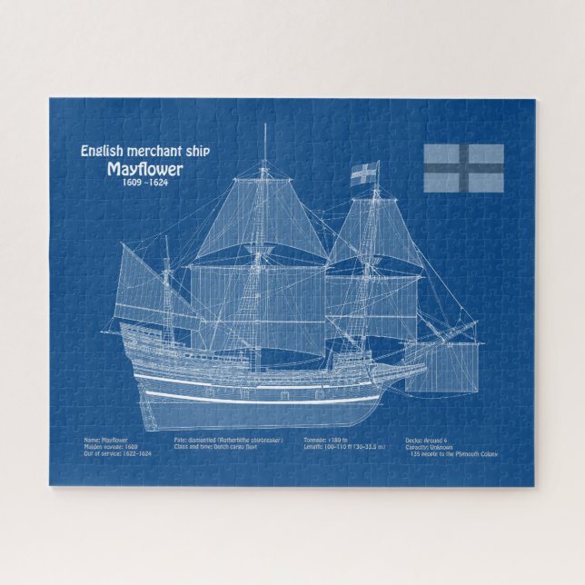 Mayflower - Schiffs-Blueprint-Pläne ABD Puzzle (Horizontal)