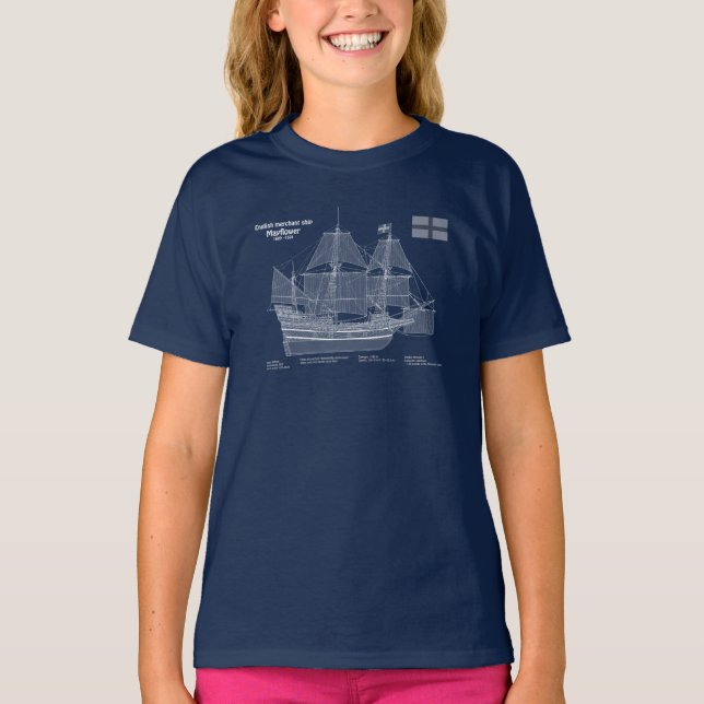 Mayflower - Schiffs-Blueprint-Pläne ABD T-Shirt (Vorderseite)