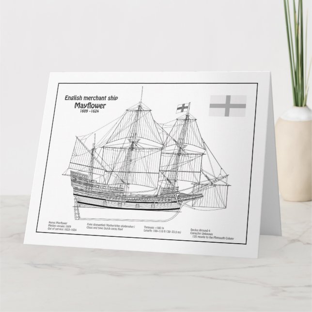 Mayflower - SchiffskBlueprint-Pläne BD Dankeskarte (Vorderseite)