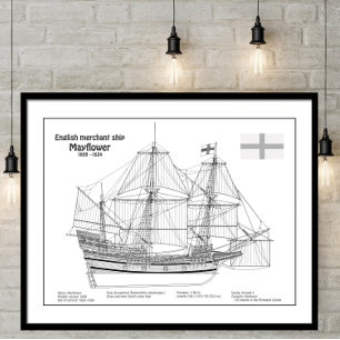 Mayflower - SchiffskBlueprint-Pläne BD Poster