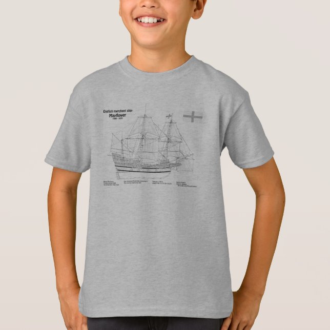 Mayflower - SchiffskBlueprint-Pläne SD T-Shirt (Vorderseite)