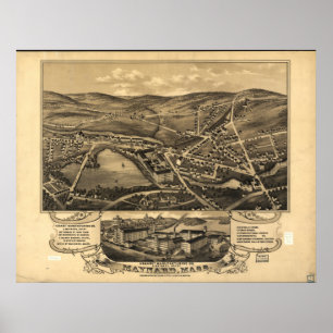 Maynard Massachusetts 1879 Antike Panoramabalkarte Poster