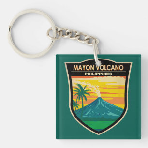 Mayon Vulkan Philippinen Reise Kunst Vintage Schlüsselanhänger