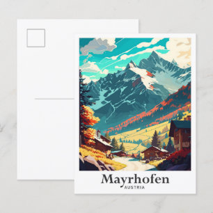 Mayrhofen Österreich Kunst Vintage Reise Illustrat Postkarte