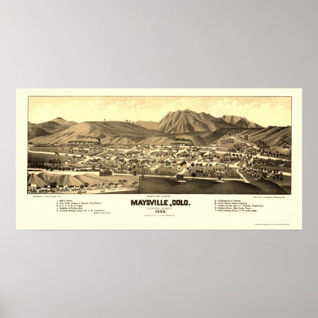 Maysville, CO Panorama Karte - 1882 Poster (Vorne)