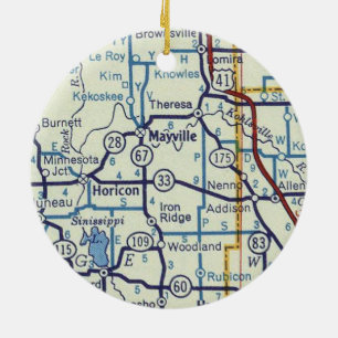 Mayville WI Vintag Map Keramik Ornament
