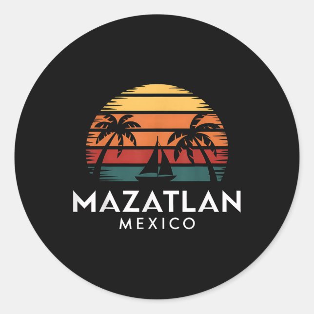 Mazatlan Mexico Retro Sunset Sailboat Vacation Sou Runder Aufkleber (Vorderseite)