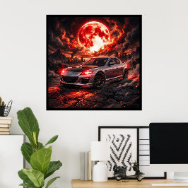Mazda RX8 unter einem karmesinroten Mond Poster