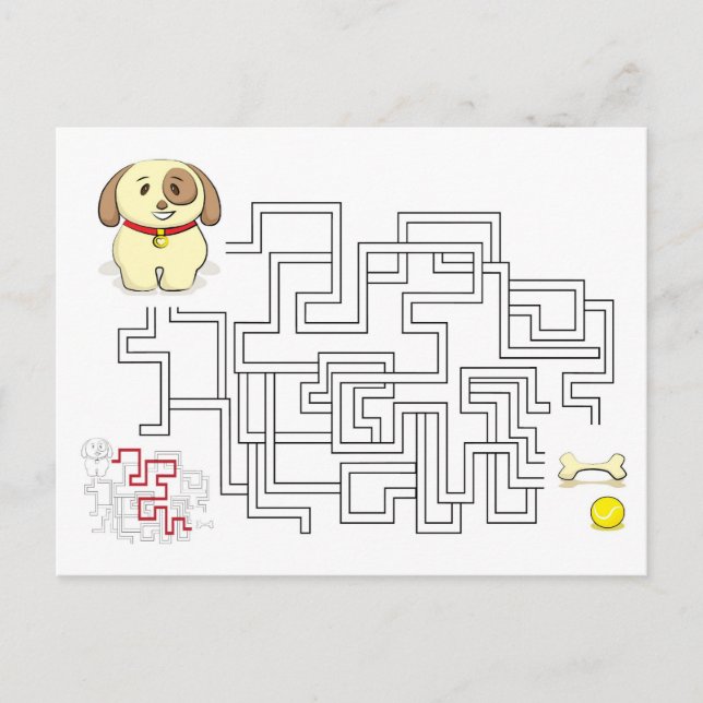 Maze Game Hund und Ball Postkarte (Vorderseite)