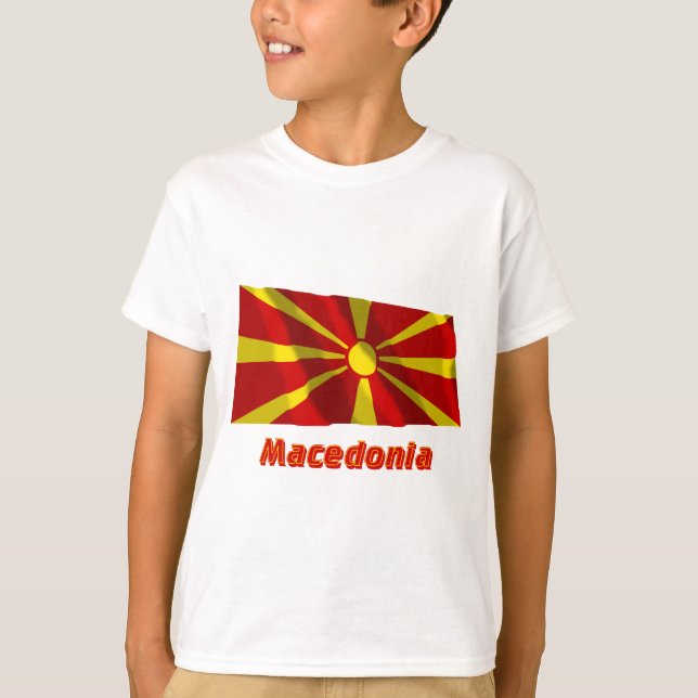 Mazedonien, das Flagge mit Namen wellenartig T-Shirt (Vorderseite)