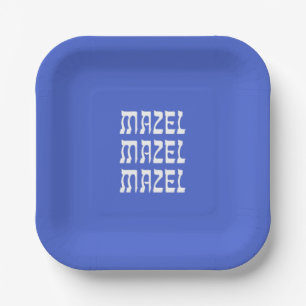 Mazel Mazel Mazel Hanukkah Blue Paper Plate Pappteller