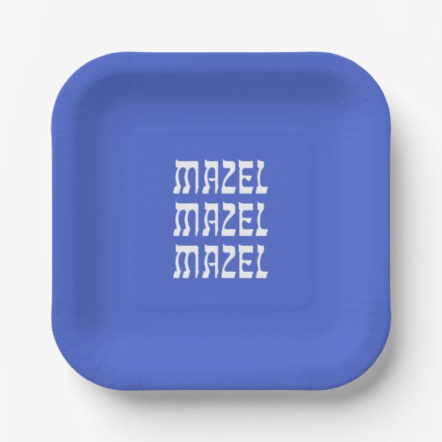 Mazel Mazel Mazel Hanukkah Blue Paper Plate Pappteller (Vorderseite)