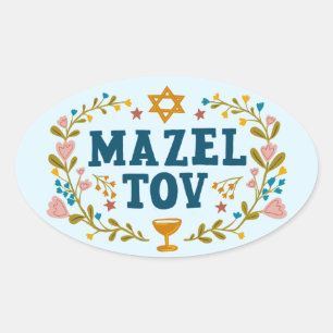 MAZEL TOV BAR BAT MITZVAH Jüdisch anpassbar  Ovaler Aufkleber