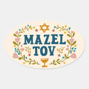MAZEL TOV BAR BAT MITZVAH Jüdischer individuell ei Ovaler Aufkleber